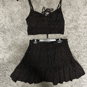 Two piece set. Crop top and skirt. Black with light brown spotted design.